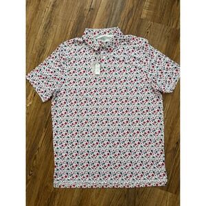 1764 Sprig Golf Polo Men Large Red White Blue Floral NWT Performance Stretch